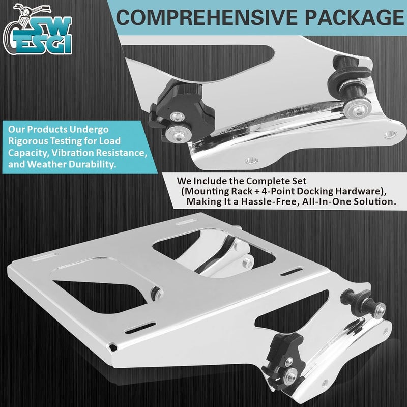 SWESGI Luggage Rack 4 Point Docking Hardware Kit for Harley Detachable Tour Trunk Kit Two-Up Mounting Rack Compatible with Touring Road King Street Glide Road Glide Electra Glide 2014-2025 (Chrome) - Image 3